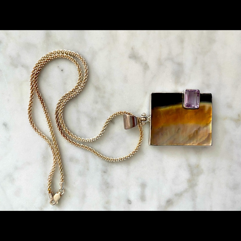 Amethyst and Mother of Pearl Necklace- Sterling